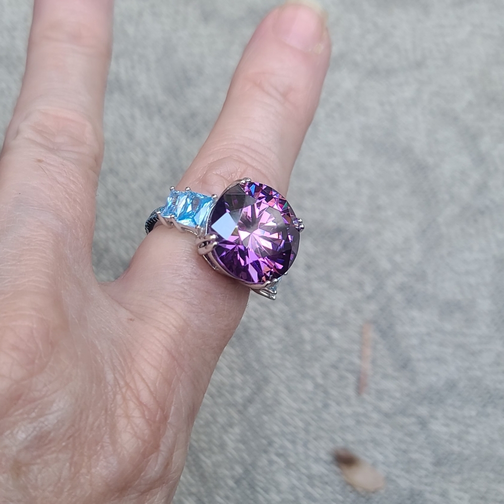 STUNNING HUGE Amethyst & Aquamarine Sterling cocktail ring sz8.5 💍 - Picture 4 of 13